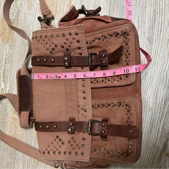 Free People Studded Distressed Canvas Leather Messenger Bag - Picture 13 of 14
